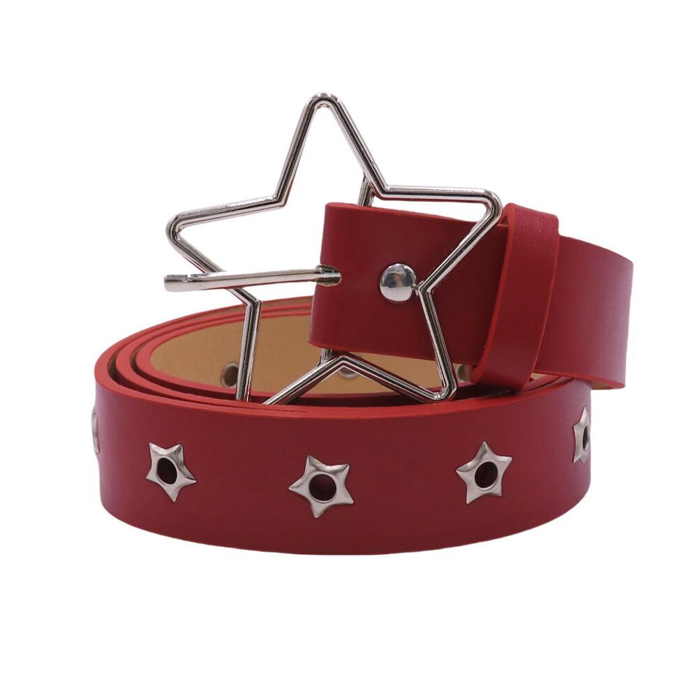 6380 Y2K Punk Waist Belts Girls PU Leather Metal Star Pin Buckle Belt